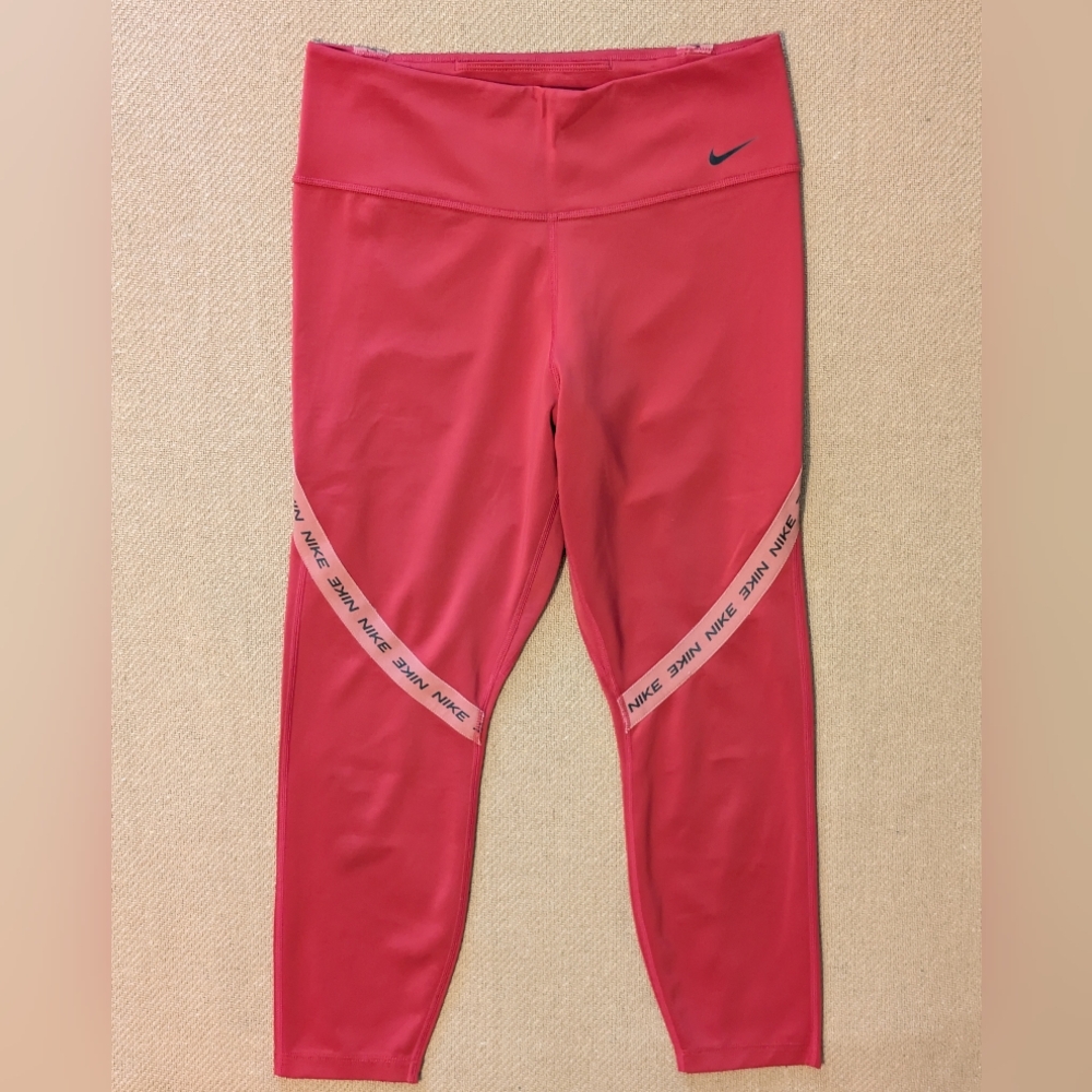 Nike Dri-Fit women's red logo cropped workout activewear athletic leggings